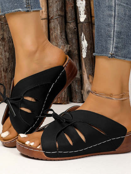 Hollow Out Wedge Slides with Bow