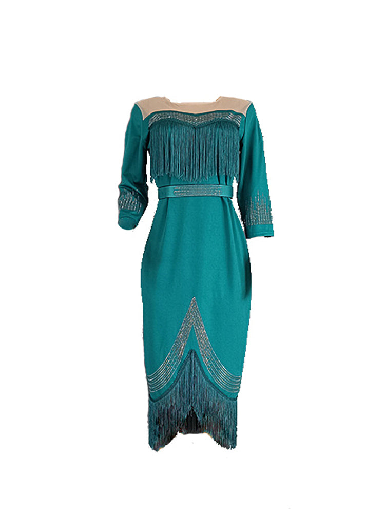 Plus Size Rhinestone Fringe Dress