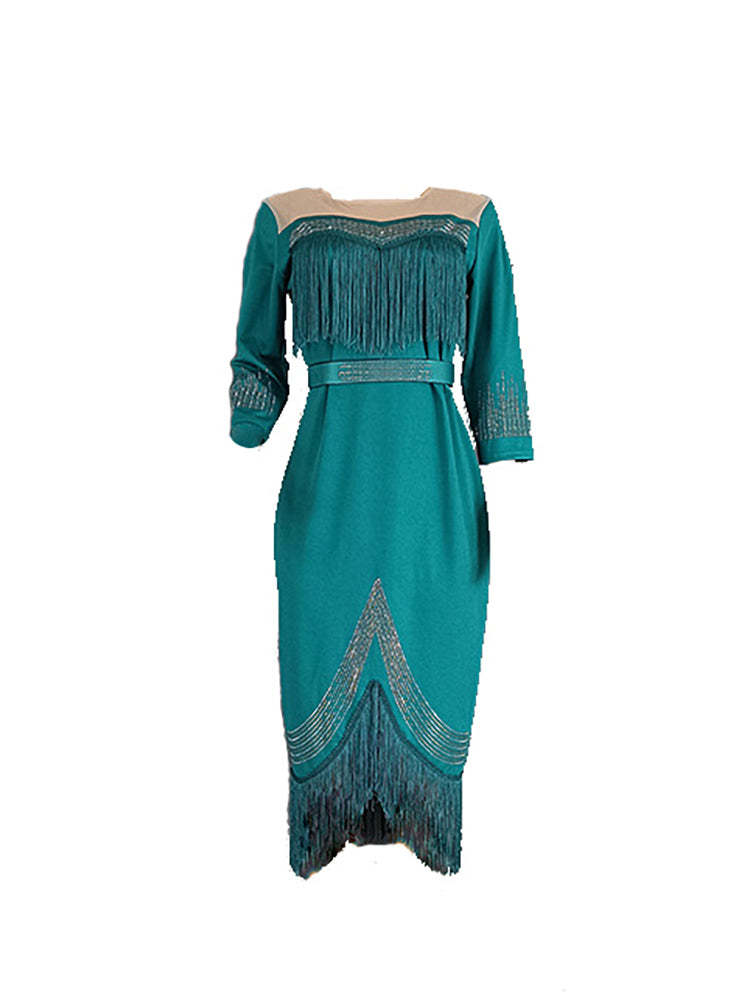 Plus Size Rhinestone Fringe Dress