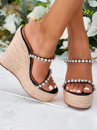 Rhinestone Transparent Strap Wedge Sandals