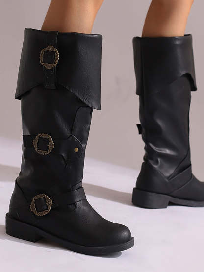 Vintage Buckle Belted Boots