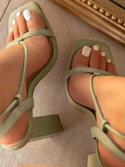 Solid Color Lace-Up Heeled Sandals