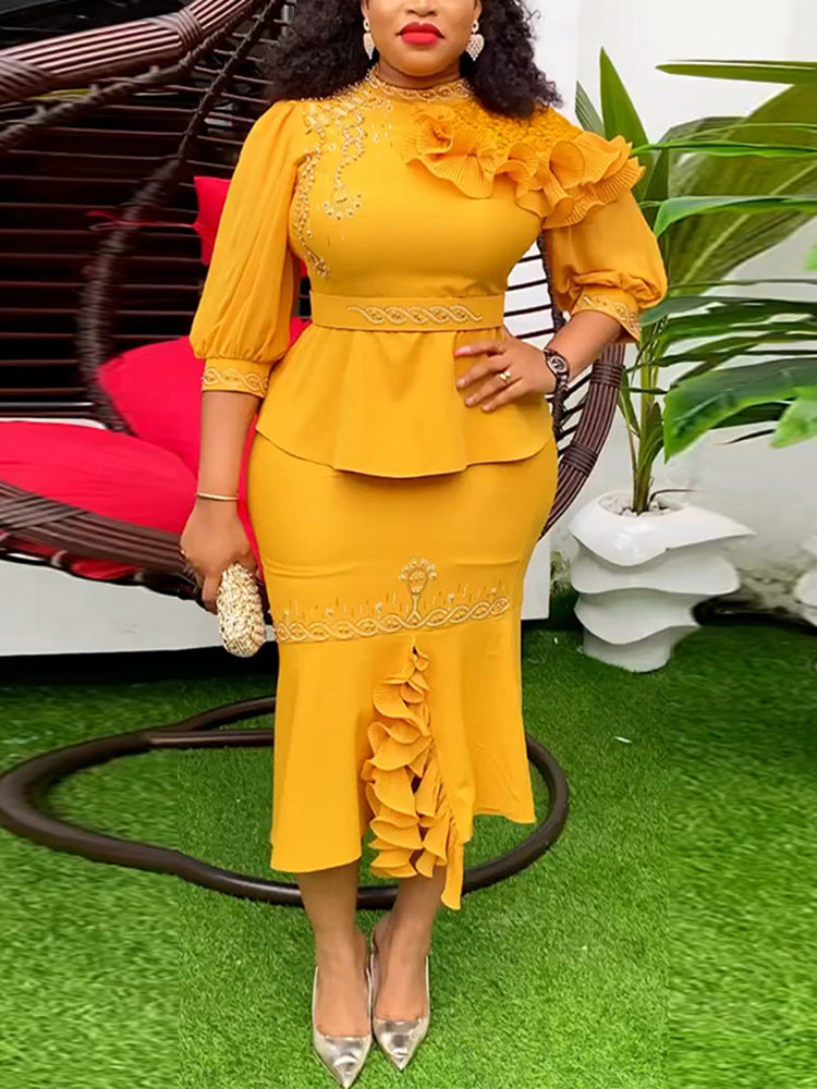 Rhinestone Two-Piece Asymmetrical Workwear Dress