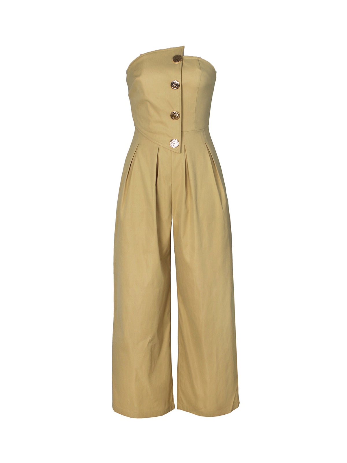 Strapless Button Wide-Leg Jumpsuit