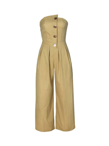 Strapless Button Wide-Leg Jumpsuit