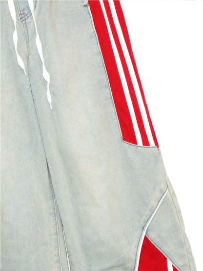 Drawstring High Waist Color Block Jeans