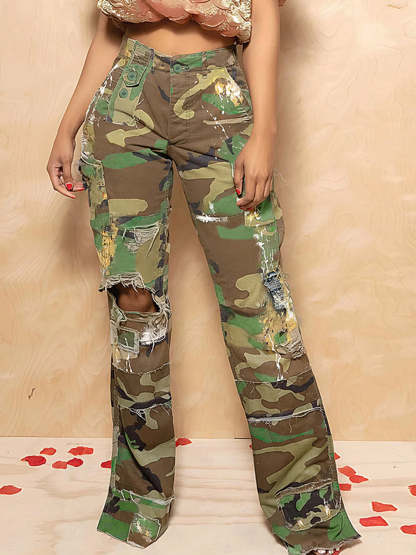 Camouflage Distressed Cargo Pants