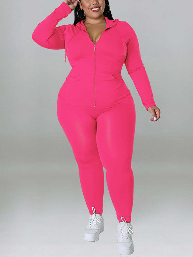 Solid Color Hoodie Pants Set