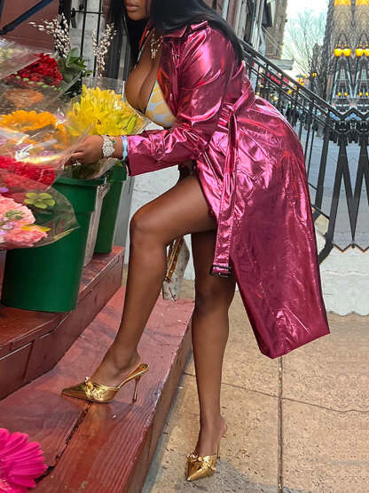 Glitter Belted Trench Coat