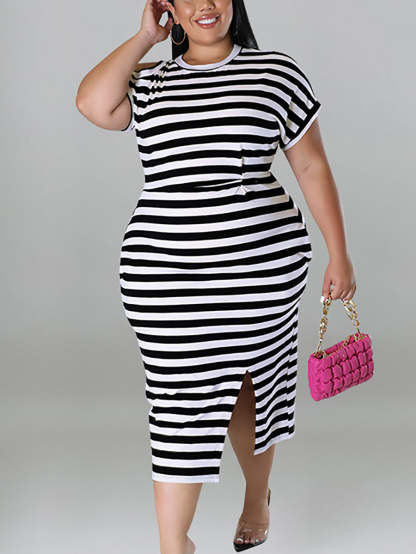 Plus Size Striped Dress with Pockets