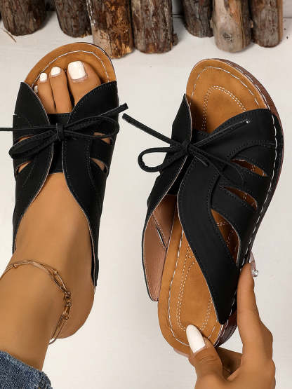 Hollow Out Wedge Slides with Bow