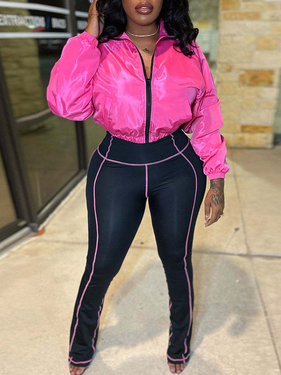 Zip-Up Cropped Jacket Leggings Set