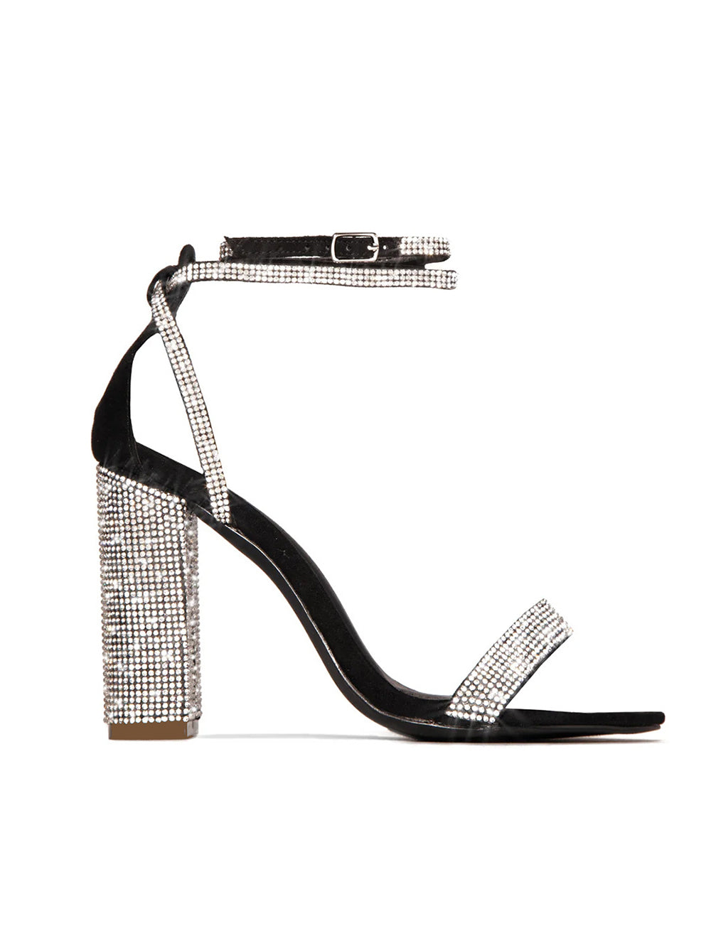 Rhinestone Ankle Strap Block Heel Sandals