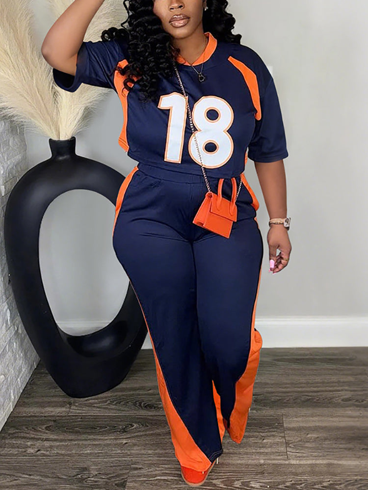 Two Piece Number Print Pants Sets Tracksuit