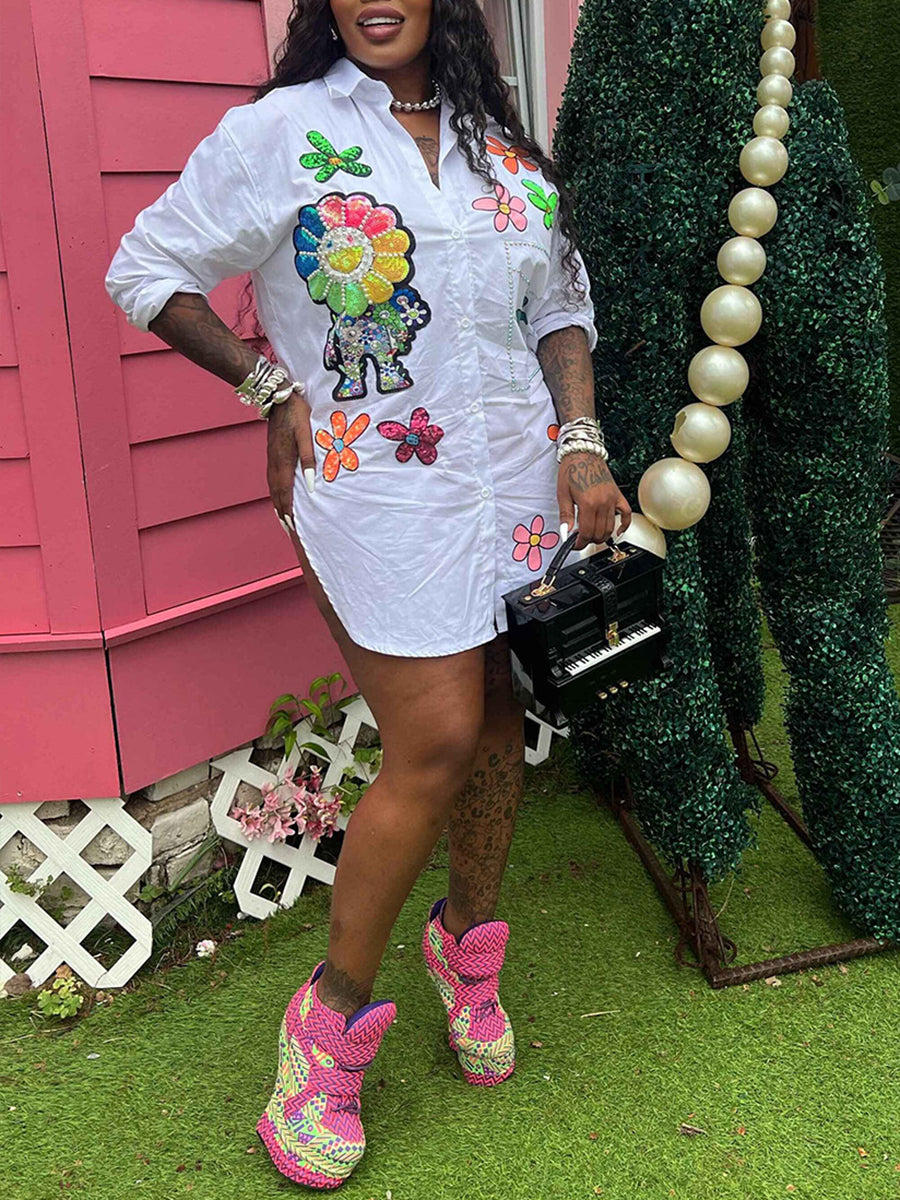 Pearl Floral Print Shirt Dress
