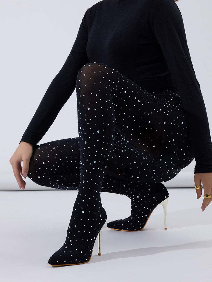 Rhinestone Stiletto Pointed Toe Pants Boots