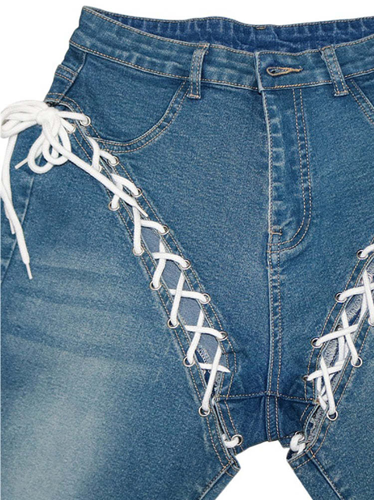 Lace-Up Denim Jeans