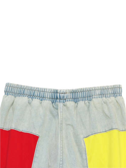 Drawstring High Waist Color Block Jeans