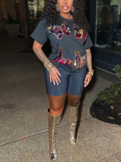 Butterfly Sequin Shorts Set