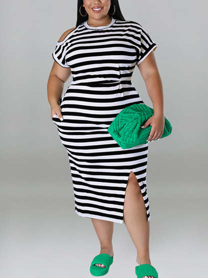 Plus Size Striped Dress with Pockets