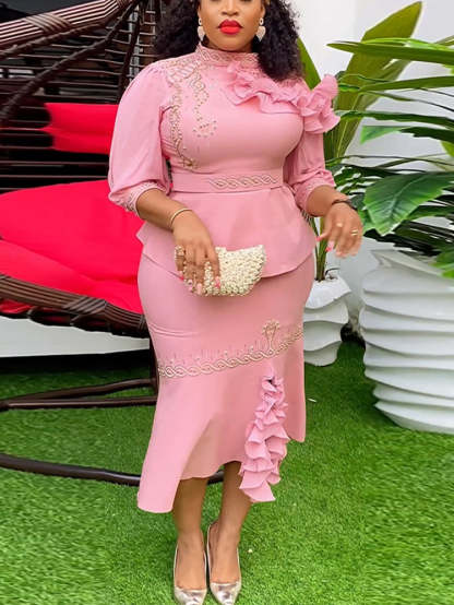 Rhinestone Two-Piece Asymmetrical Workwear Dress