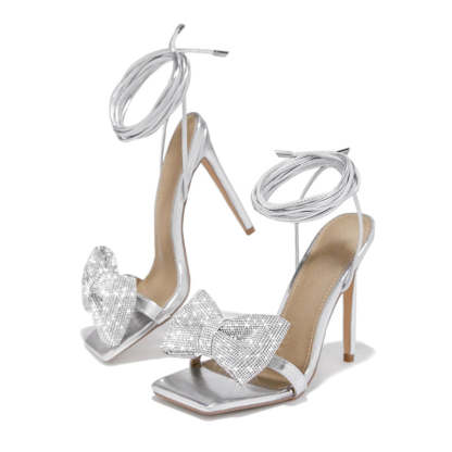 Glitter Bow Tie Open Toe Heel