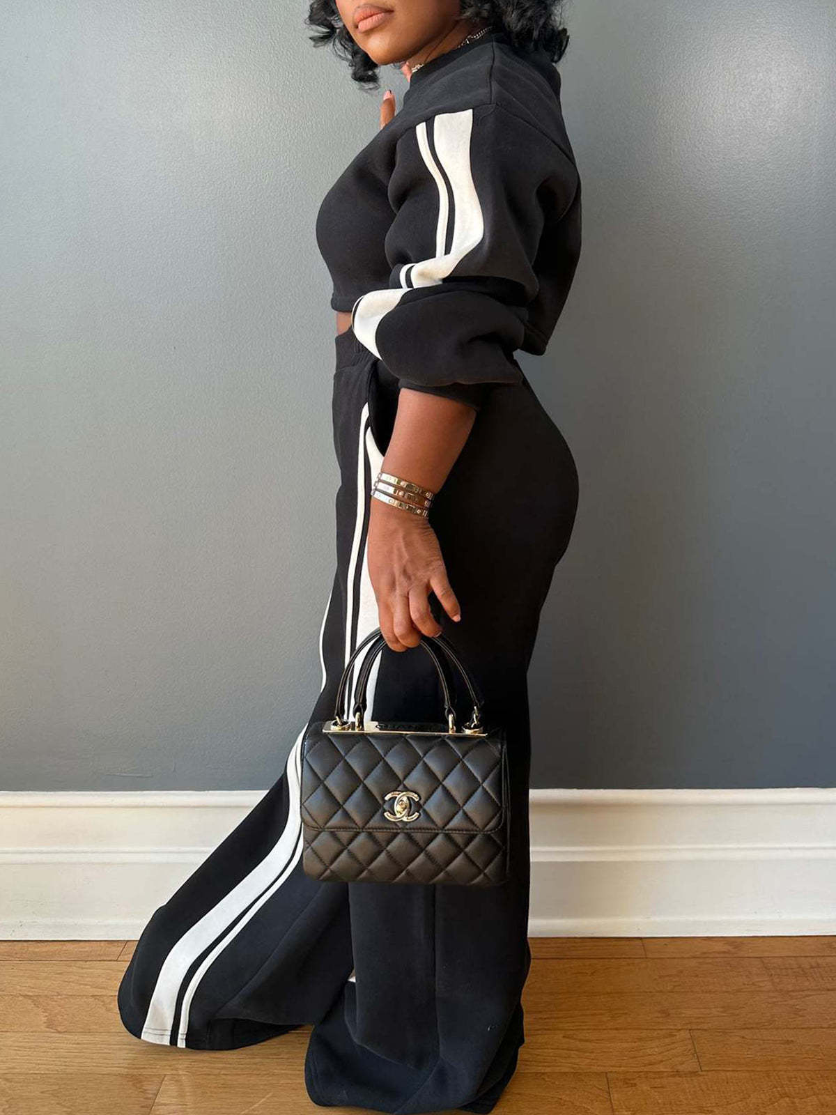 Two Pieces Striped Hoodie Pants Set