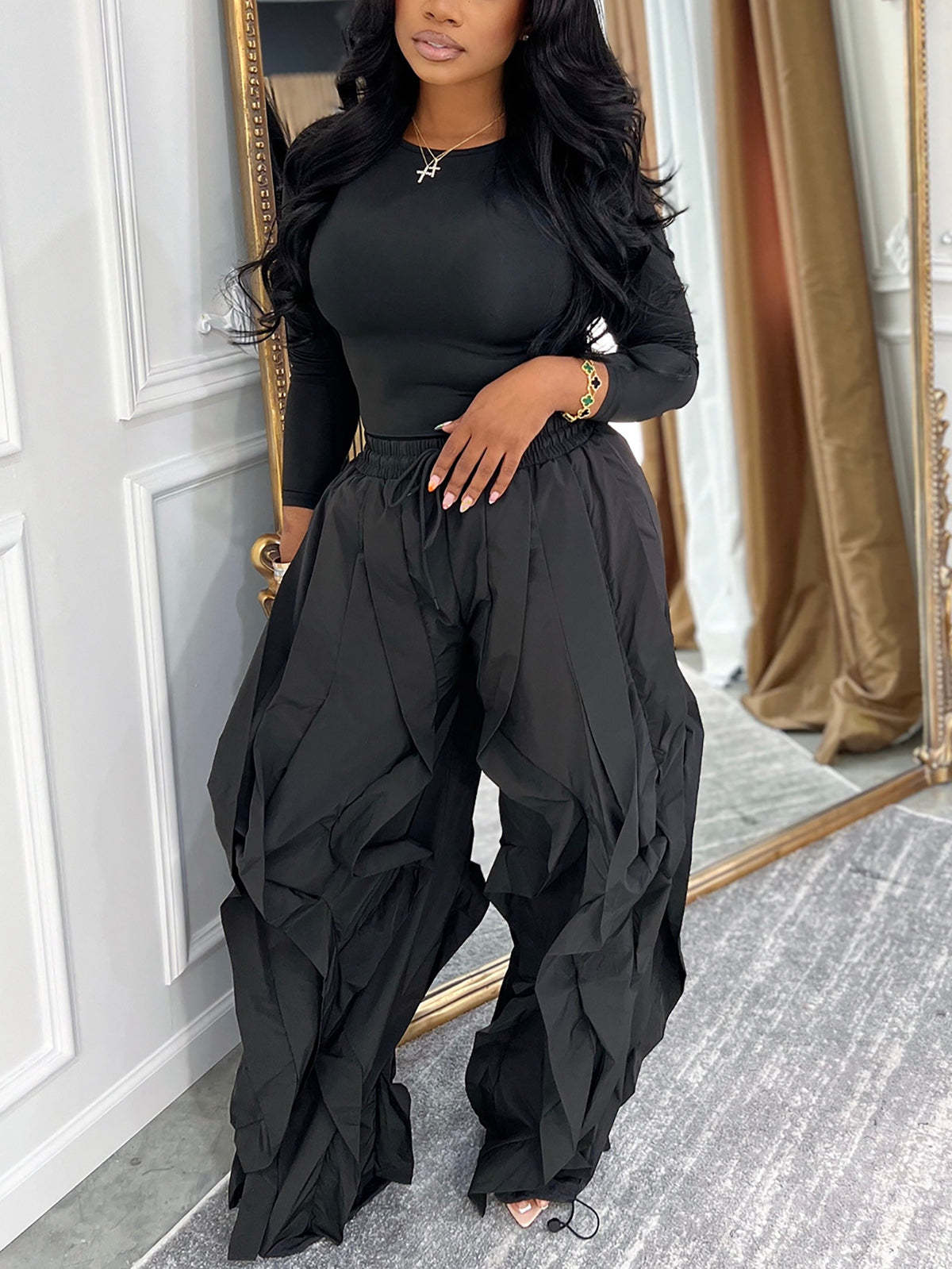 Two Piece Layered Ruched Pants Set