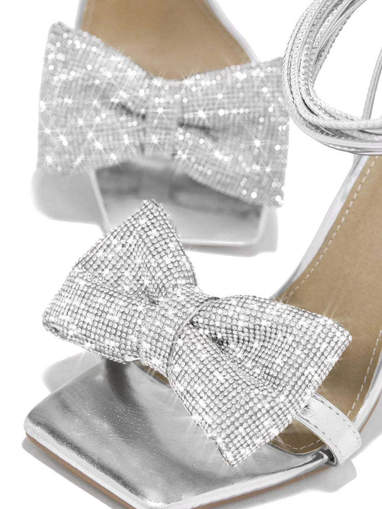 Glitter Bow Tie Open Toe Heel