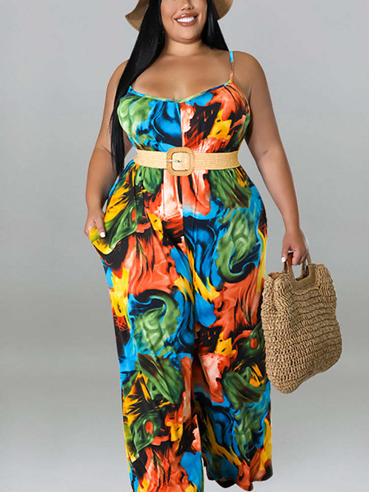 Plus Size Floral Print Jumpsuit | Summer Fashion