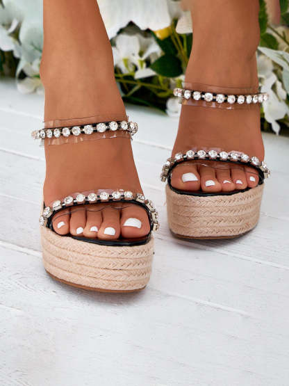 Rhinestone Transparent Strap Wedge Sandals