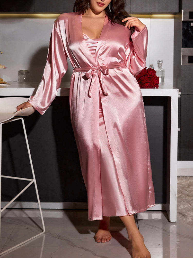 Plus Size Satin Nightgown & Robe Set