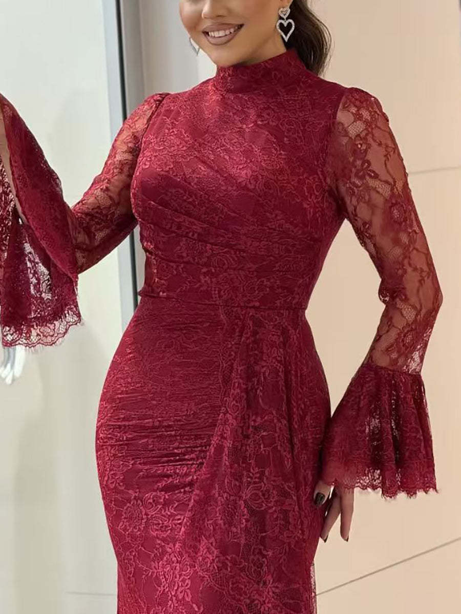 Lace Ruffle Flared Sleeve Maxi Dress