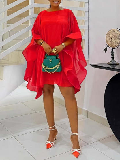 Solid Chiffon Cape Overlay Dress