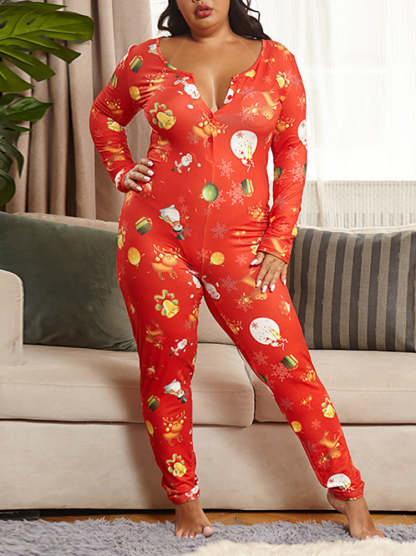 Christmas Print Long Sleeve Jumpsuit
