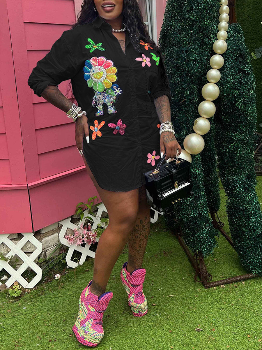 Pearl Floral Print Shirt Dress