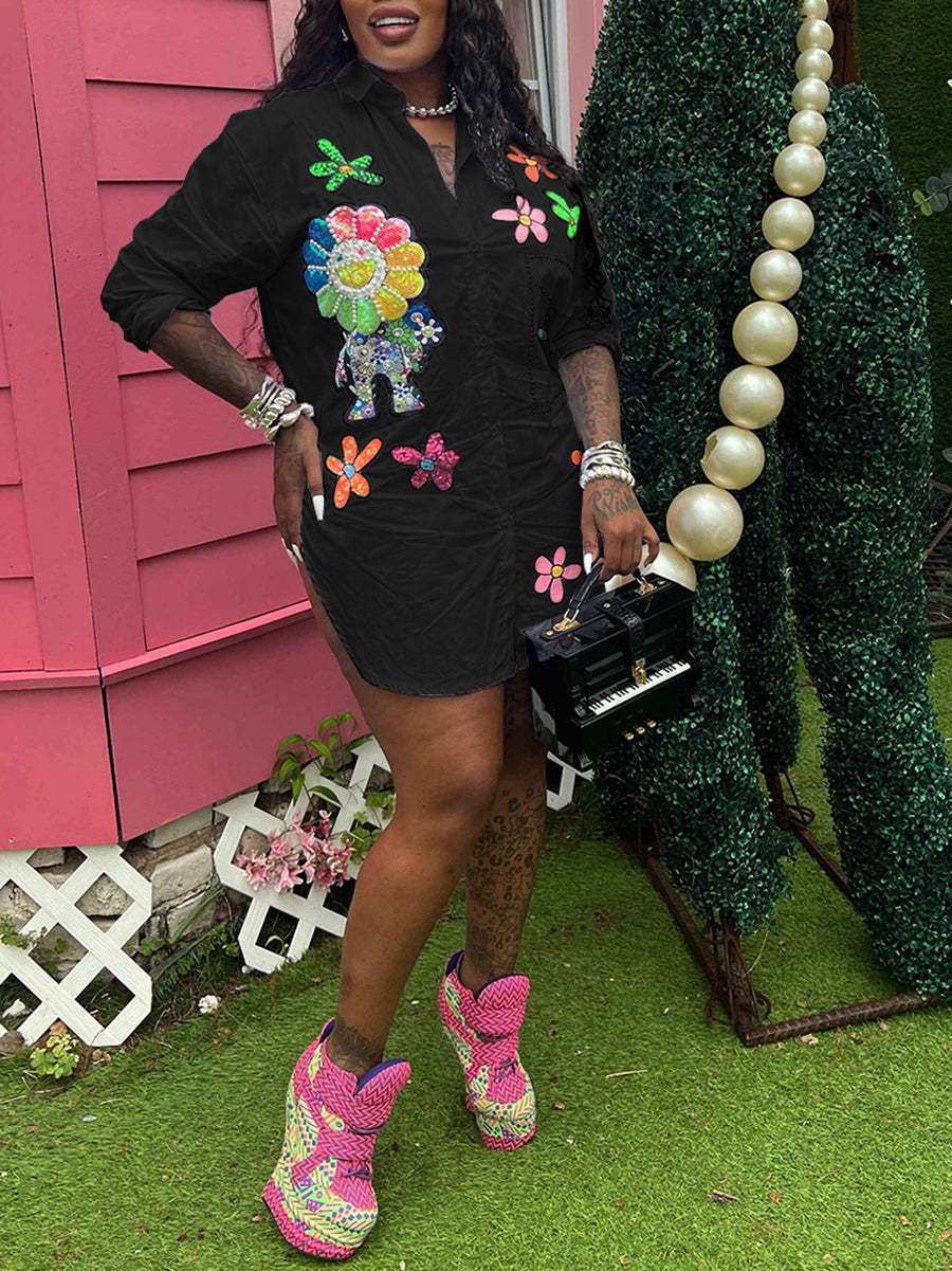 Floral Print Pearl Chain Shirt Dress | Cute Clubwear Look | Christmas