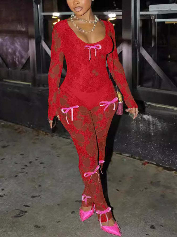 Lace Bowknot Jumpsuit