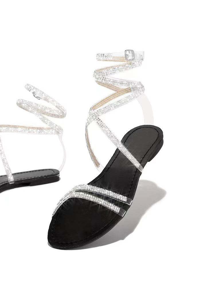Sparkly Rhinestone Strappy Flat Sandals