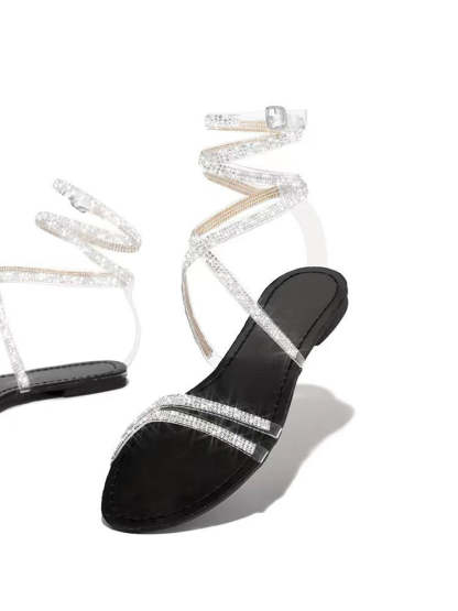 Sparkly Rhinestone Strappy Flat Sandals