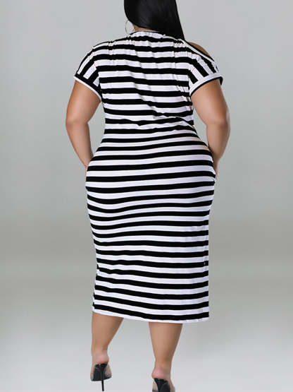Plus Size Striped Dress with Pockets