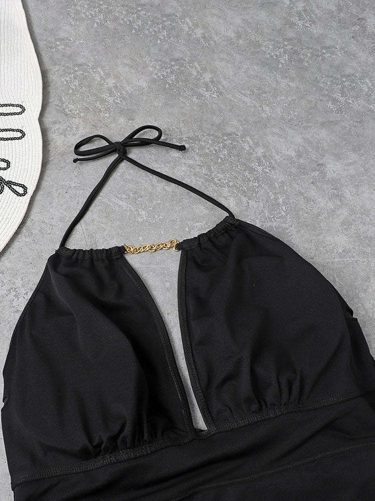 Plus Size Halter Chian Backless Swimsuit