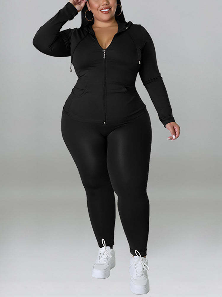 Solid Color Hoodie Pants Set