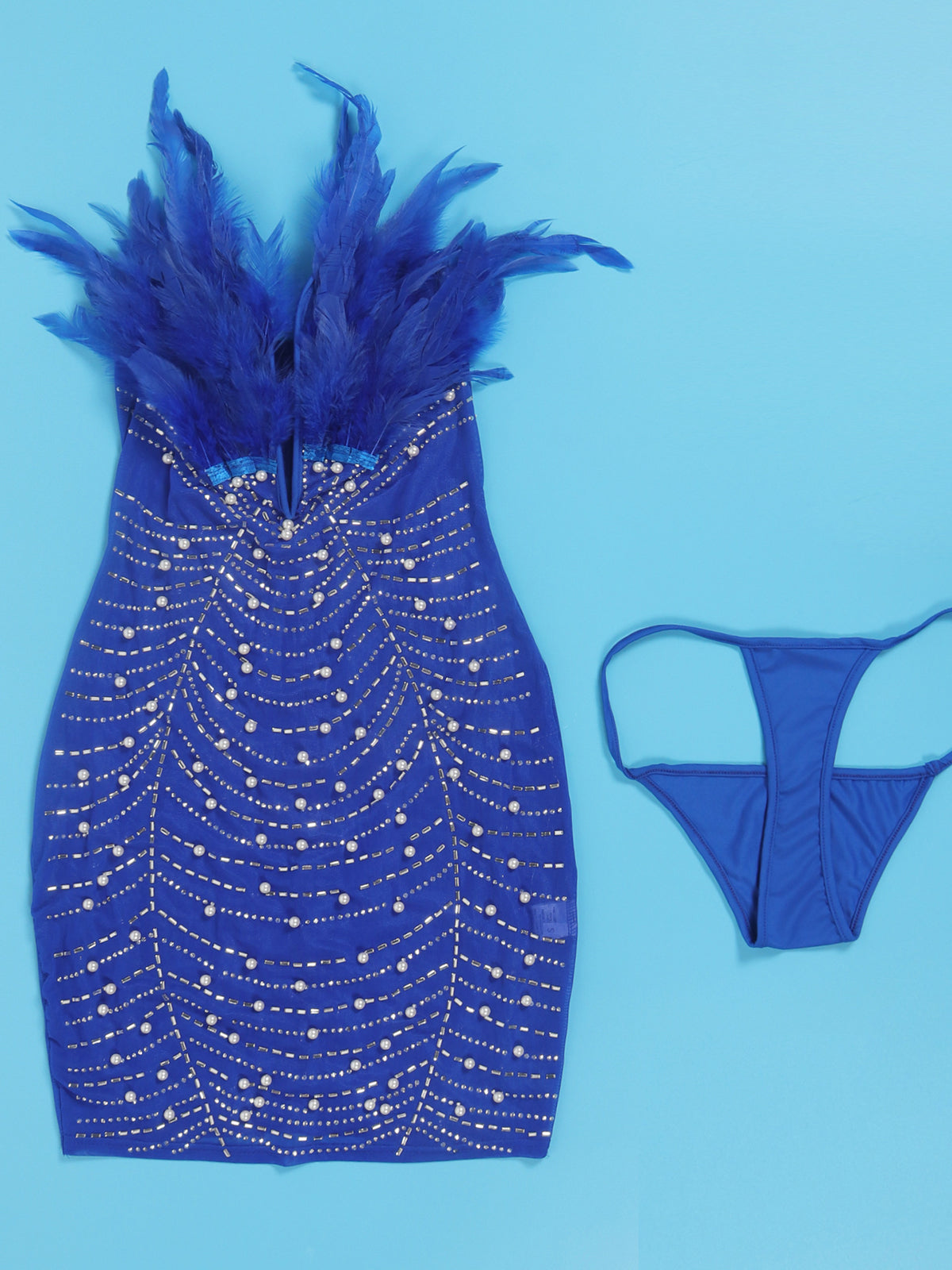 Feather Rhinestone Strapless Mini Dress