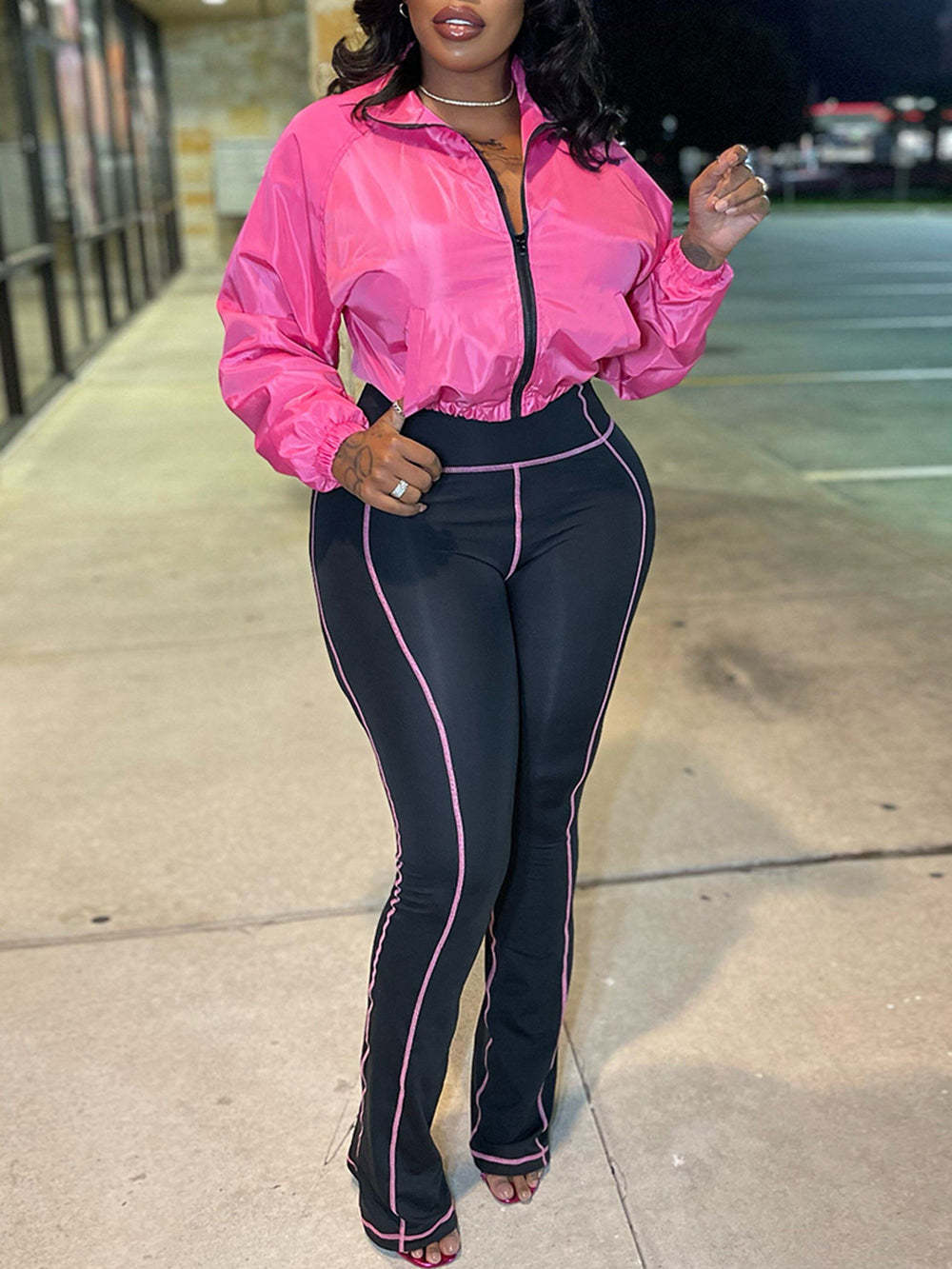 Zip-Up Cropped Jacket Leggings Set