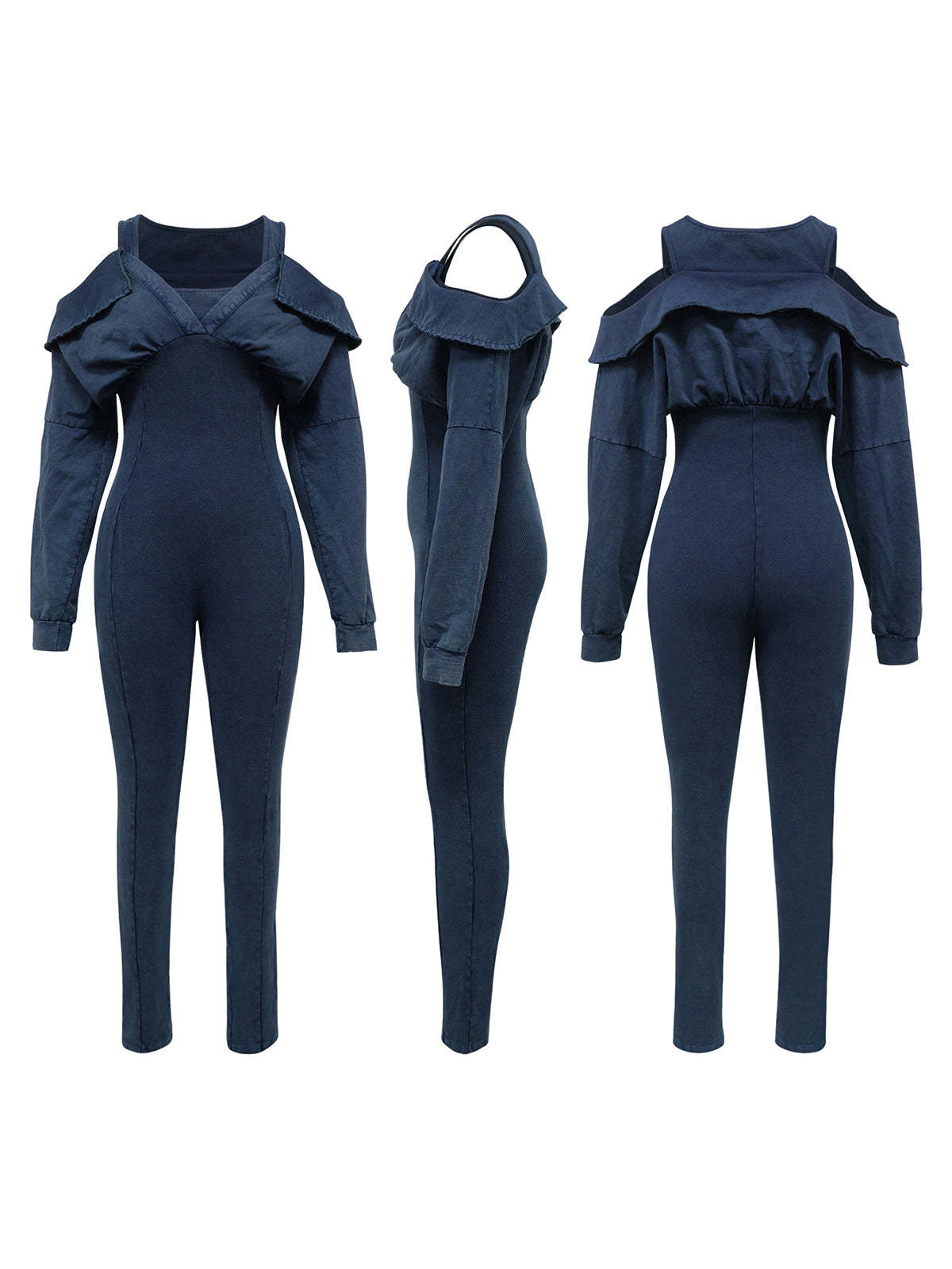 Off Shoulder Long Sleeve Ribbed Jumpsuit