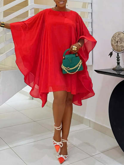 Solid Chiffon Cape Overlay Dress
