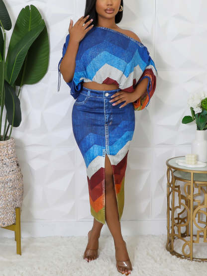 Off Shoulder Colorful Skirt Set