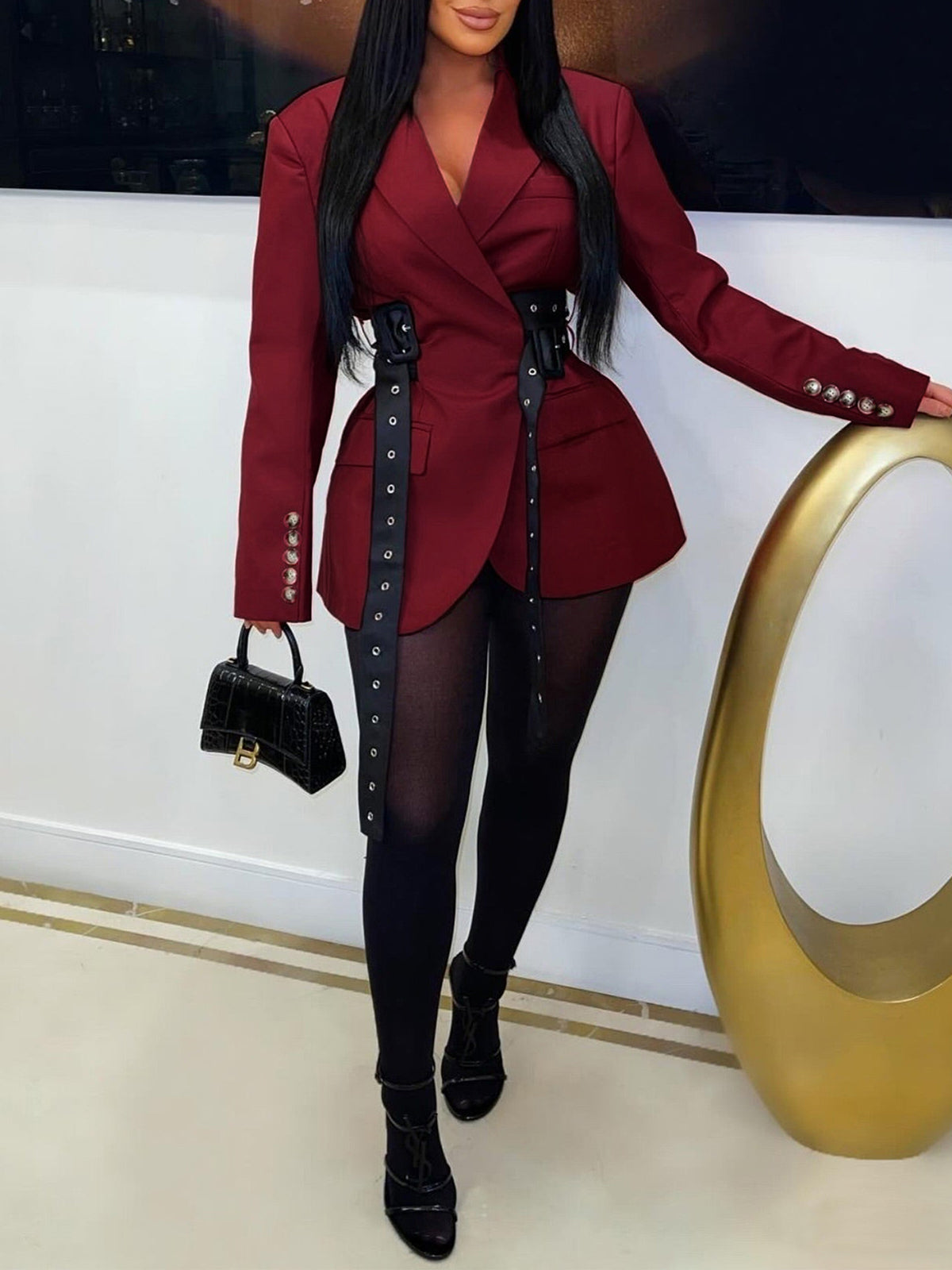 Belted Button Blazer Jacket