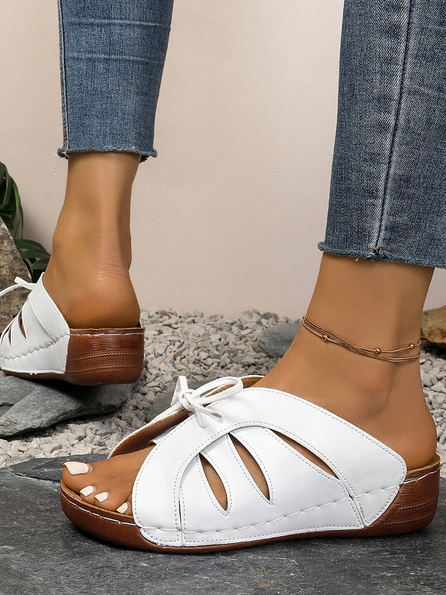 Hollow Out Wedge Slides with Bow
